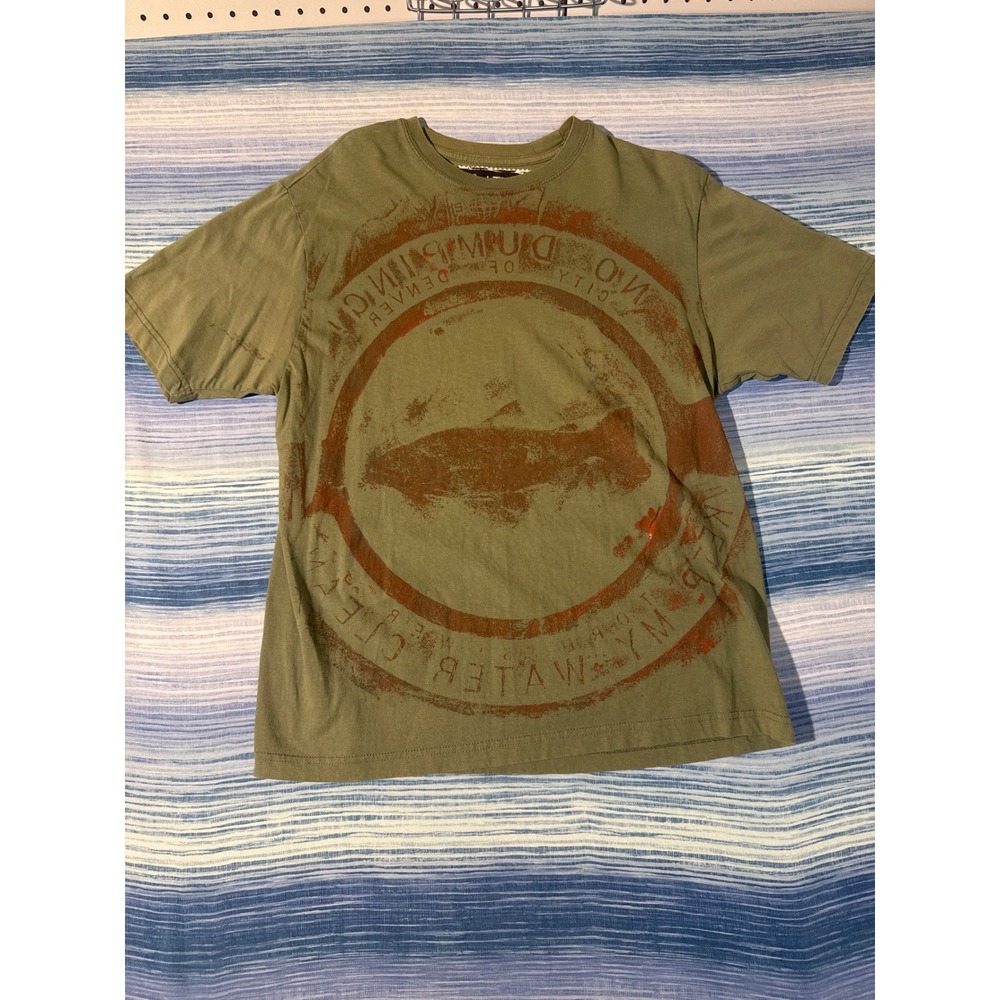 Upcycled Denver Manhole Cover Print T-Shirt Olive Green Medium